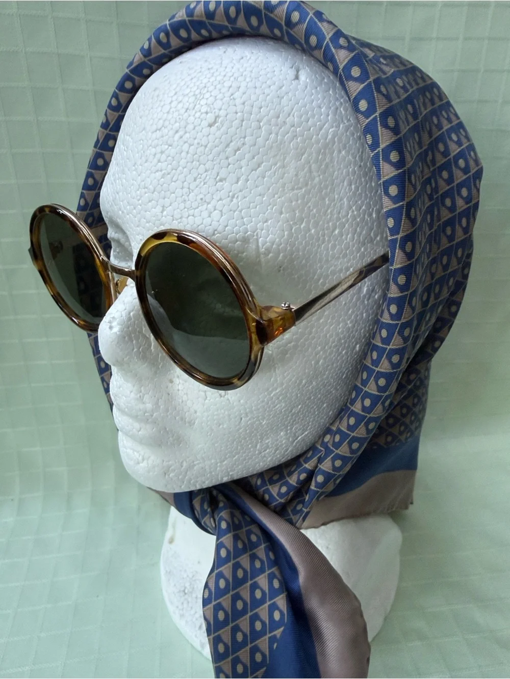 Vintage Anne Klein Blue Patterned Silk Scarf - Classic Fashion Accessory
